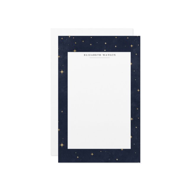 Celestial Gold Stars Monogram Stationery (Front/Back In Situ)