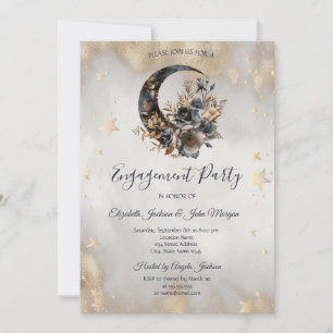 Celestial Gold Stars Moon Flowers Invitation