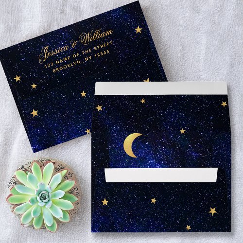 Celestial Gold Stars  Moon Return Address Printed Envelope