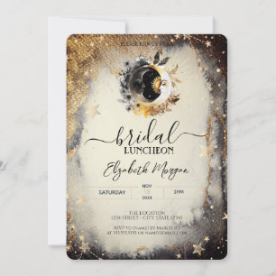 Celestial Gold Stars Moons Dark Bridal Luncheon Invitation