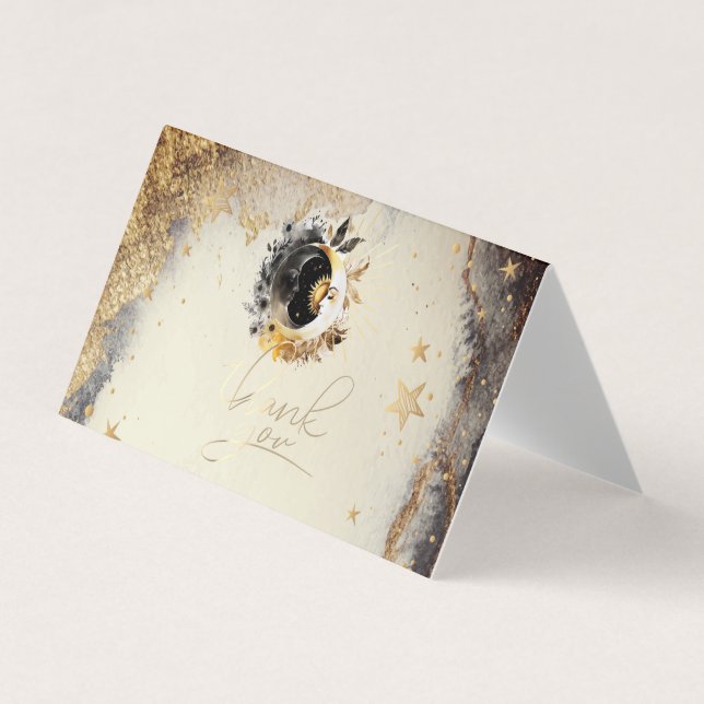 Celestial Gold Stars Moons Dark Business Card (Front)