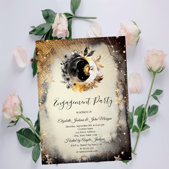 Celestial Gold Stars Moons Dark Invitation (Creator Uploaded)