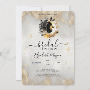 Celestial Gold Stars Moons Flowers Bridal Luncheon Invitation