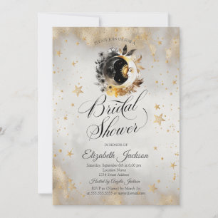 Celestial Gold Stars Moons Flowers Bridal Shower Invitation