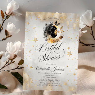 Celestial Gold Stars Moons Flowers Bridal Shower Invitation