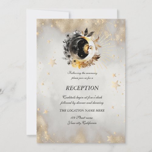 Celestial Gold Stars Moons Flowers Invitation