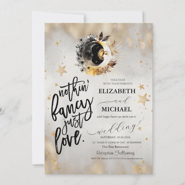 Celestial Gold Stars Moons Flowers Invitation (Front)