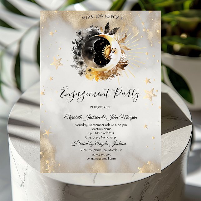 Celestial Gold Stars Moons Flowers Invitation (Creator Uploaded)