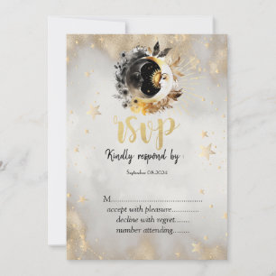 Celestial Gold Stars Moons Flowers RSVP Invitation