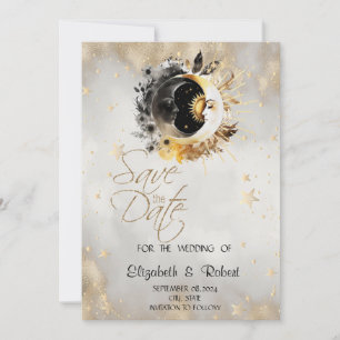 Celestial Gold Stars Moons Flowers Save The Date