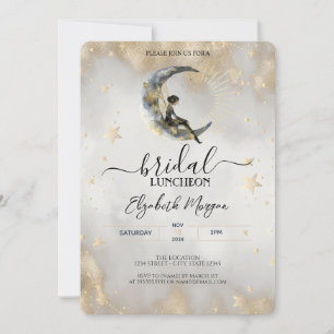 Celestial Gold Stars Moons Girl Bridal Luncheon Invitation