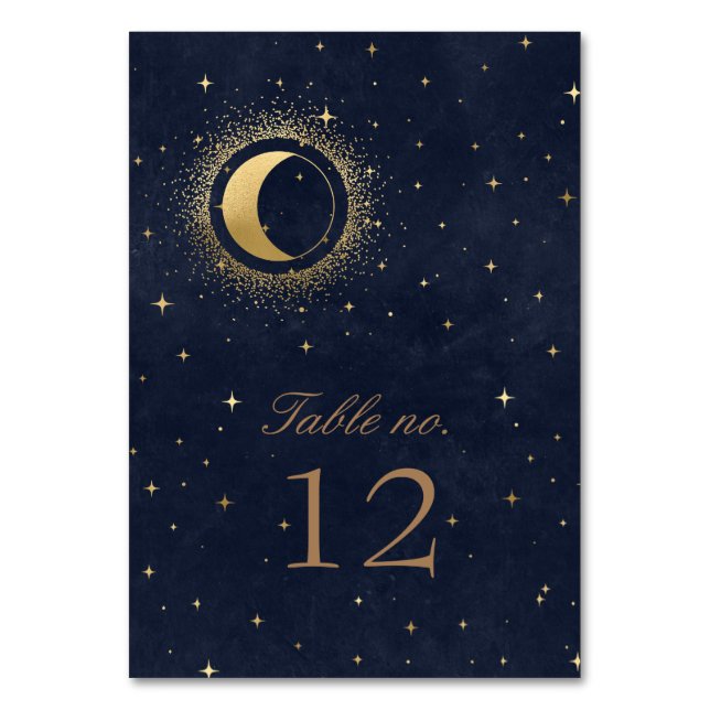 Celestial Gold Stars Wedding Table Number (Front)