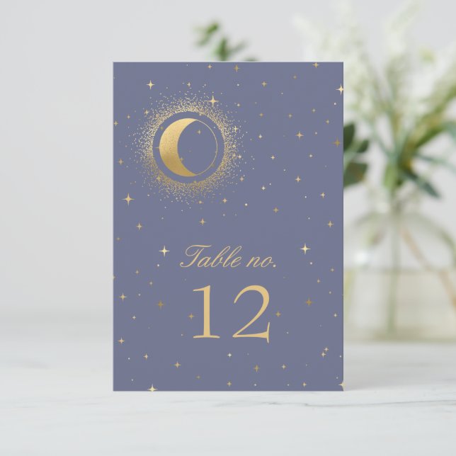celestial gold stars wedding table number (Standing Front)