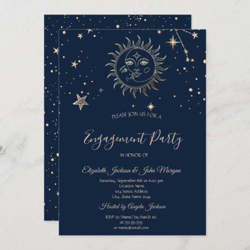 Celestial Gold Sun And Moon Invitation