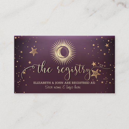Celestial Gold Sun And Moon Stars Burgundy Enclosure Card