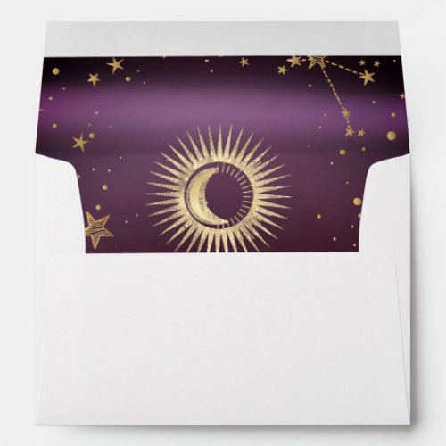 Celestial Gold Sun And Moon Stars Burgundy Envelope