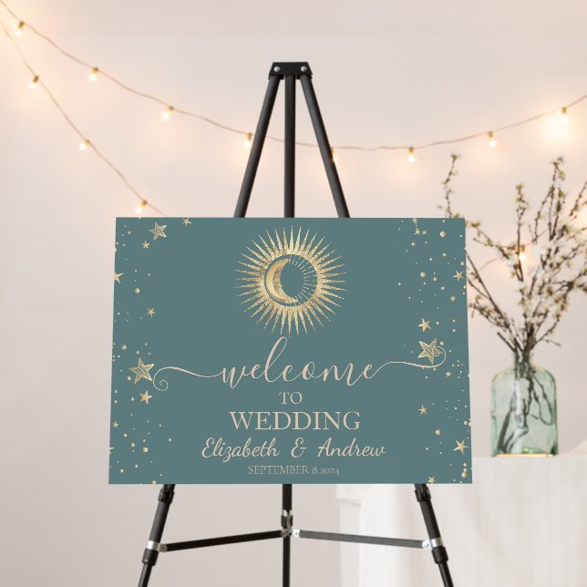 Celestial Gold Sun And Moon Stars Burgundy Foam Board (In Situ (Stand))