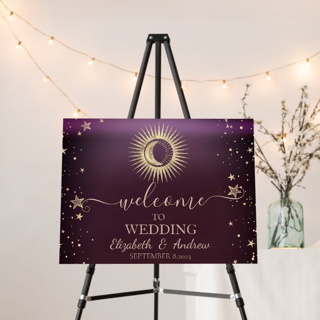 Celestial Gold Sun And Moon Stars Burgundy Foam Board (In Situ (Stand))