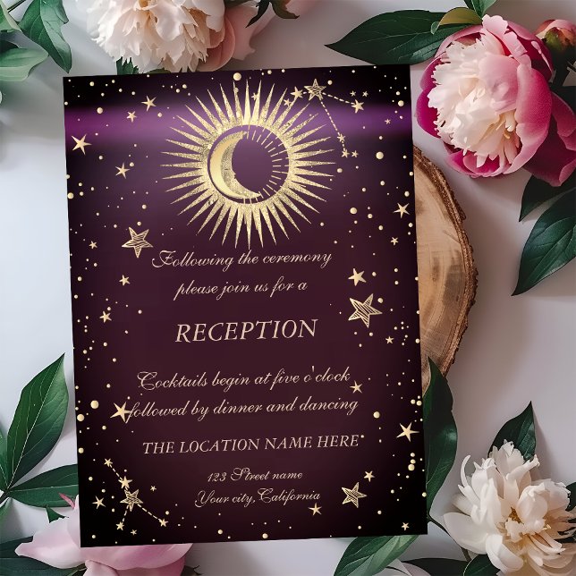 Celestial Gold Sun And Moon Stars Burgundy Invitation (Creator Uploaded)