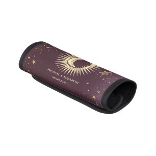 Celestial Gold Sun And Moon Stars Burgundy Luggage Handle Wrap