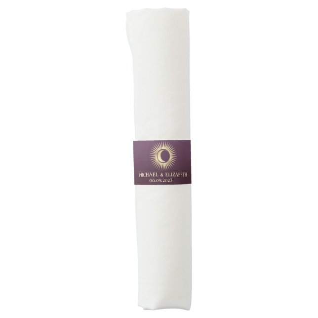 Celestial Gold Sun And Moon Stars Burgundy Napkin Bands (Front)