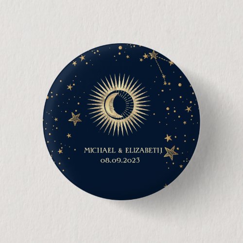 Celestial Gold Sun And Moon Stars Button