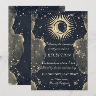 Celestial Gold Sun And Moon Stars Clouds Invitation