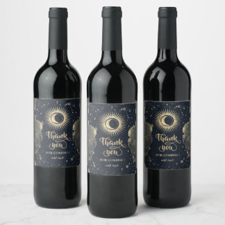Celestial Gold Sun And Moon Stars Clouds Wine Label