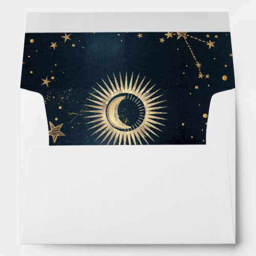 Celestial Gold Sun And Moon Stars Envelope