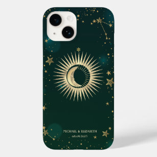 Celestial Gold Sun And Moon Stars Green Case-Mate iPhone 14 Case