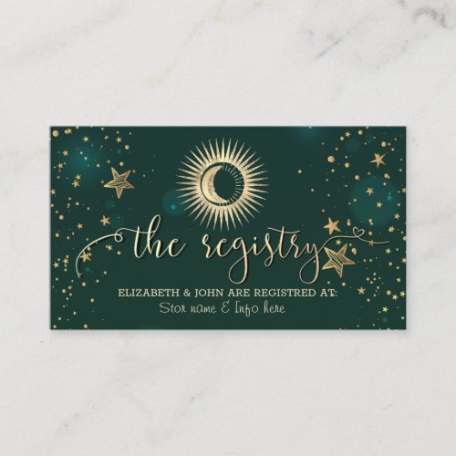 Celestial Gold Sun And Moon Stars Green Enclosure Card