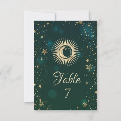 Celestial Gold Sun And Moon Stars Green Invitation