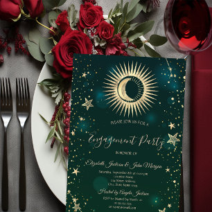 Celestial Gold Sun And Moon Stars Green Invitation