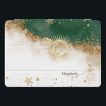 Celestial Gold Sun And Moon Stars Green iPad Pro Cover<br><div class="desc">Celestial gold sun and moon,  and stars on a green background.</div>