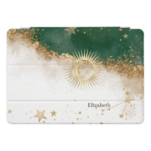 Celestial Gold Sun And Moon Stars Green iPad Pro Cover