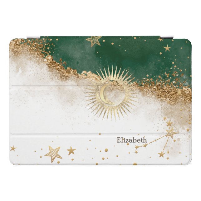 Celestial Gold Sun And Moon Stars Green iPad Pro Cover (Horizontal)