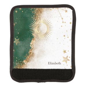 Celestial Gold Sun And Moon Stars Green Luggage Handle Wrap