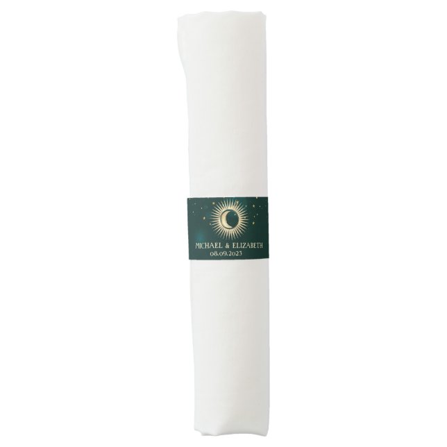 Celestial Gold Sun And Moon Stars Green Napkin Bands (Front)