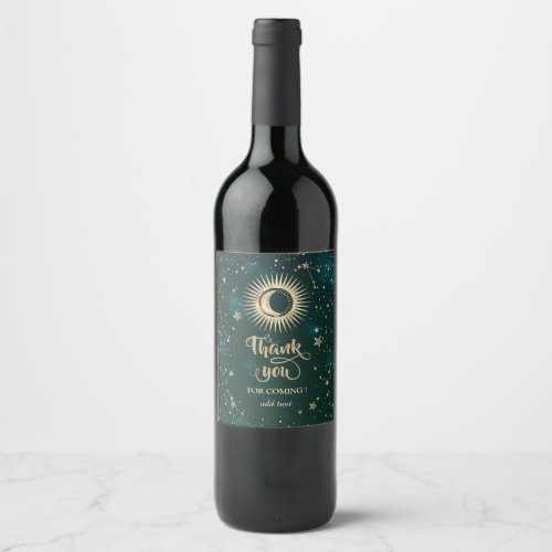 Celestial Gold Sun And Moon Stars Green Wine Label