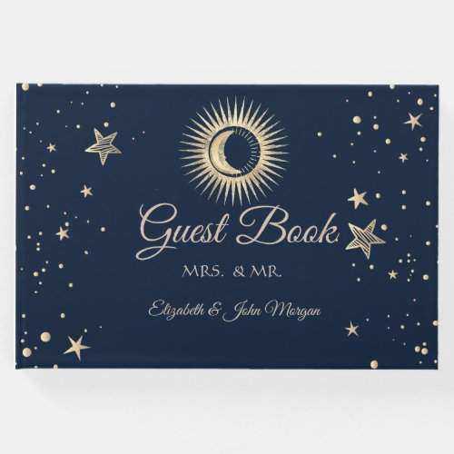Celestial Gold Sun And Moon Stars Guest Book
