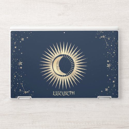 Celestial Gold Sun And Moon Stars   HP Laptop Skin