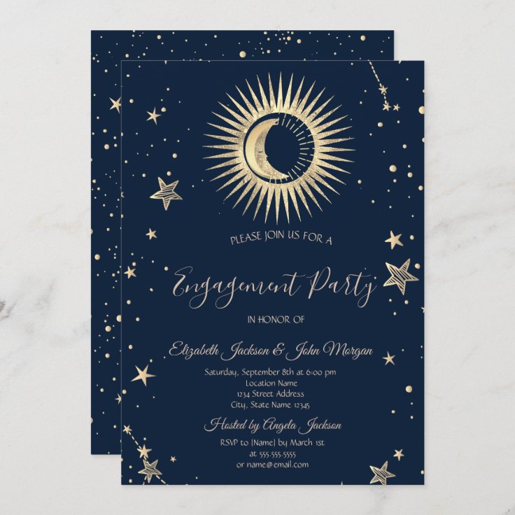 Celestial Gold Sun And Moon Stars Invitation | Zazzle