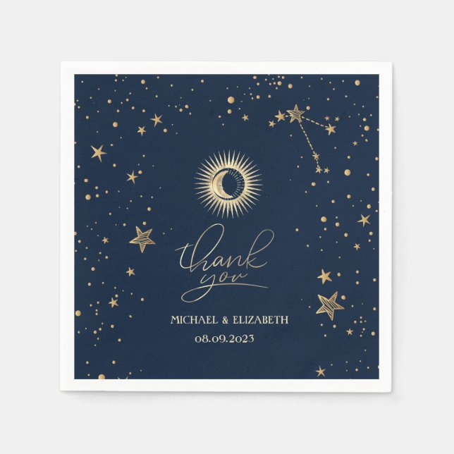 Celestial Gold Sun And Moon Stars Napkins (Front)