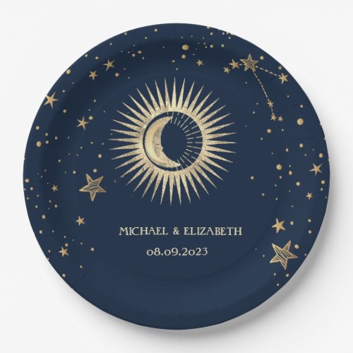 Celestial Gold Sun And Moon Stars Paper Plates