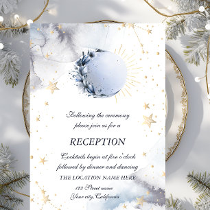 Celestial Gold Sun,Blue Moon,Gold Stars Invitation