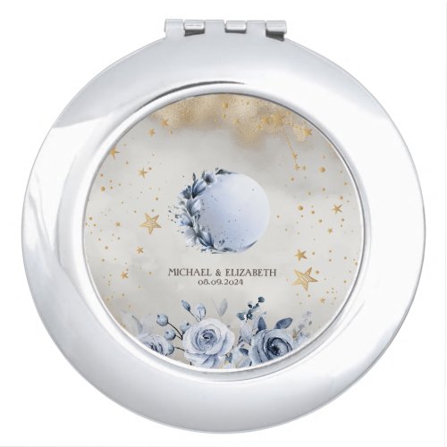 Celestial Gold SunBlue Moon Roses Gold Stars  Compact Mirror