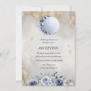 Celestial Gold Sun,Blue Moon Roses Gold Stars Invitation