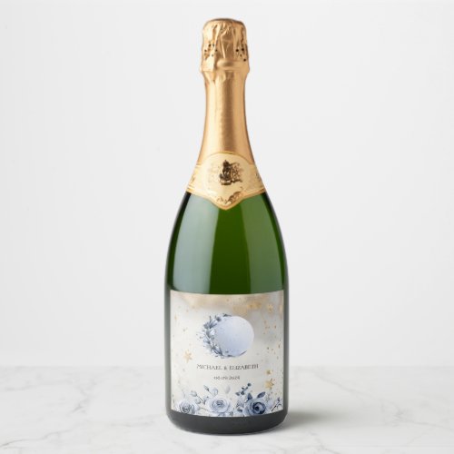 Celestial Gold SunBlue Moon Roses Gold Stars  Sparkling Wine Label