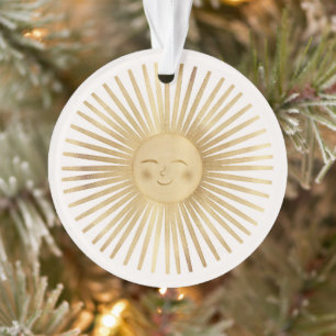Celestial Gold Sun Happy Sunshine Boho Modern  Ornament