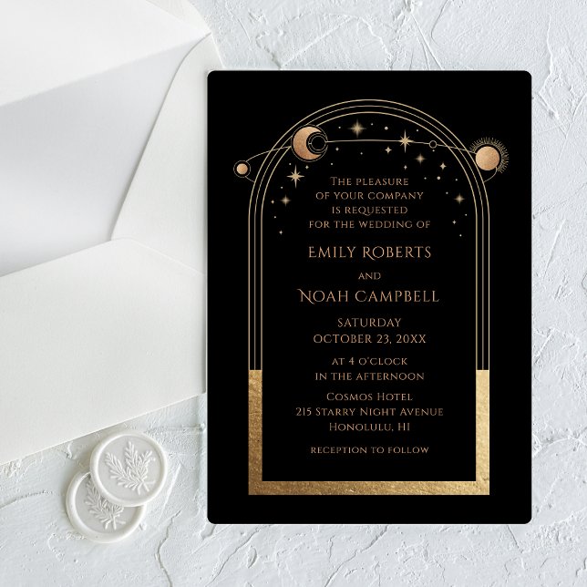 Celestial Gold Sun Moon Astronomy Wedding Acrylic Invitations (Creator Uploaded)